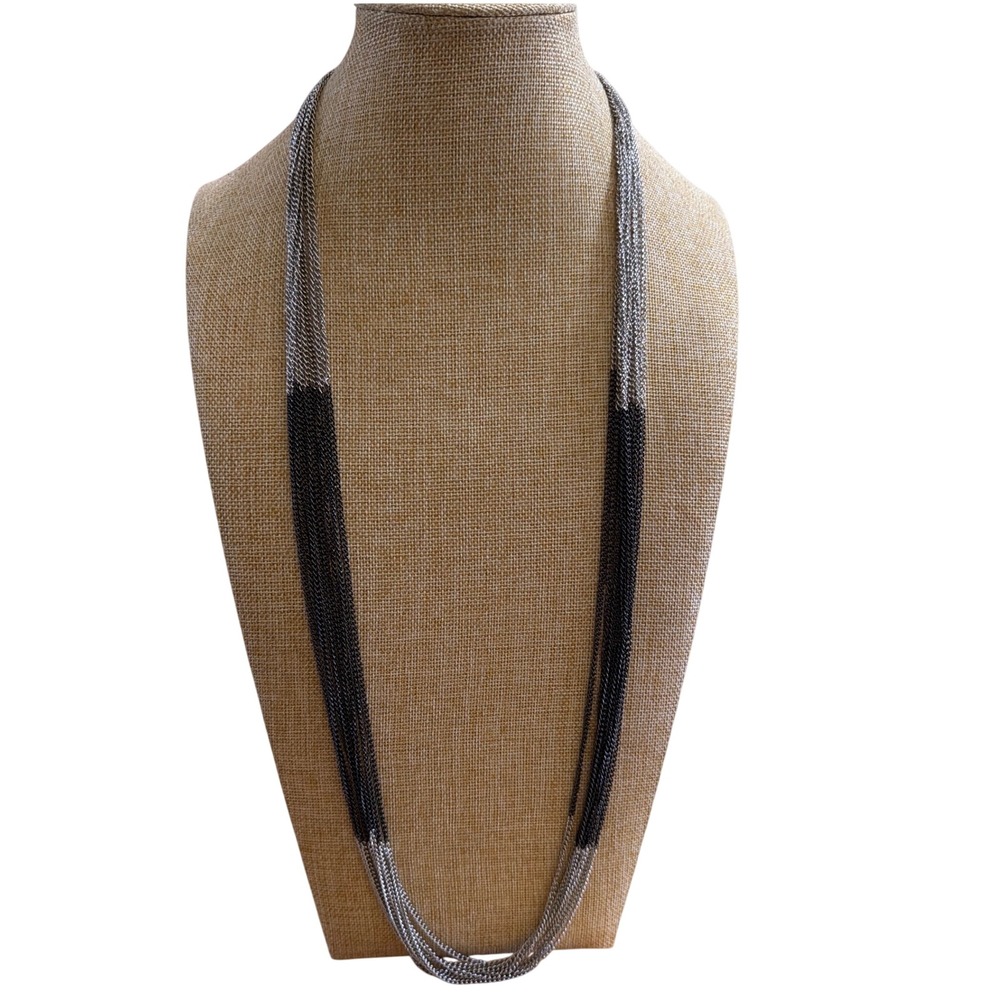 Multi Strand Layered Two Tone Silver and Gunmetal Black Chain Necklace Layering